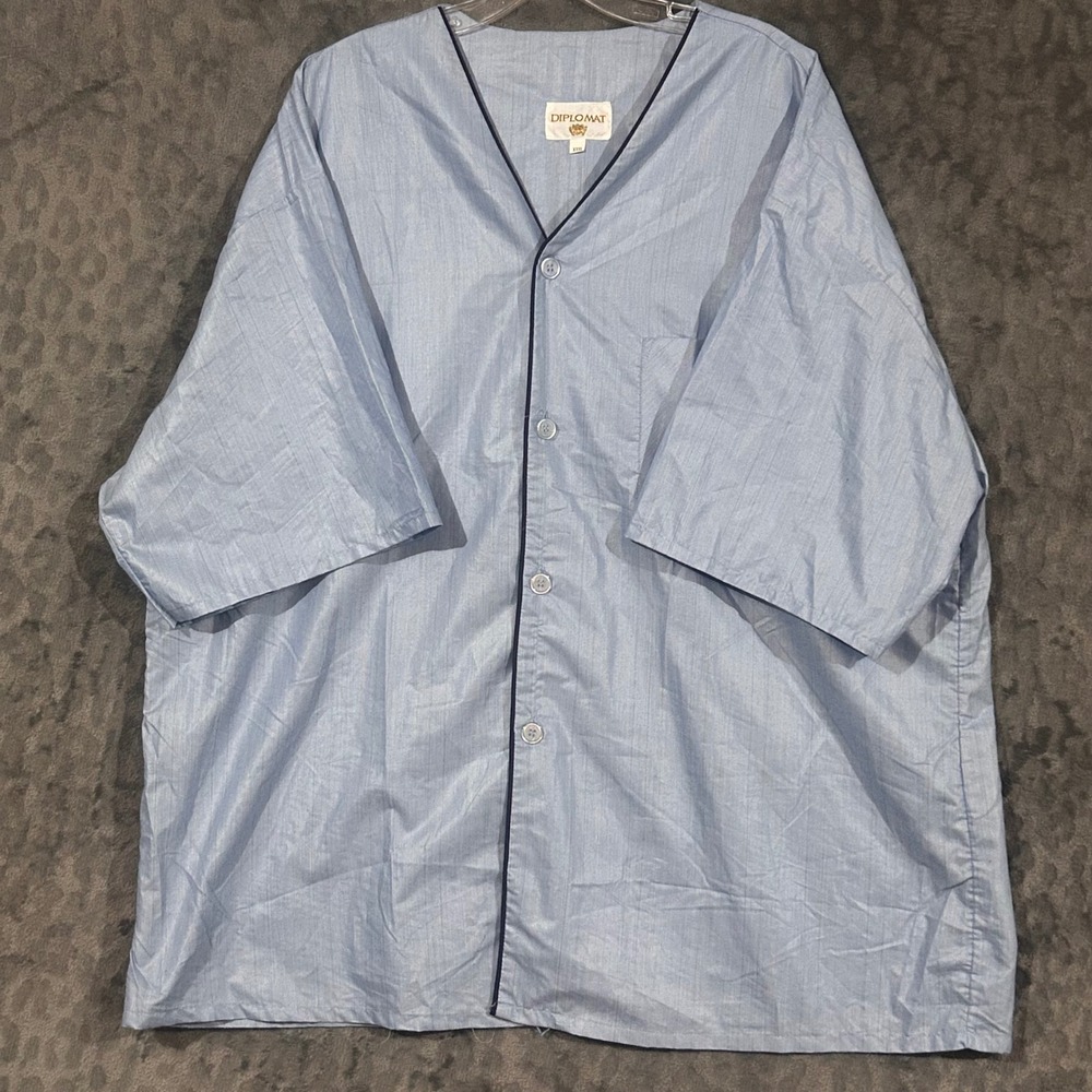 Diplomat Mens Blue Pinstripe Pajama Top Short Sleeve Button Up Sleep Shirt XXXL
